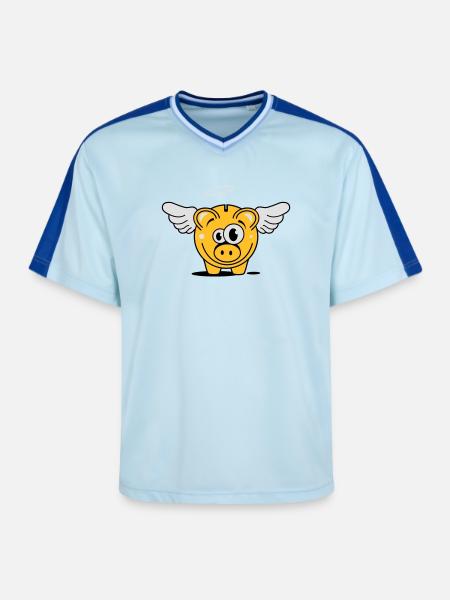 Sparschwein mit Flügel und Heiligenschein - Unisex Football Style Mesh T-Shirt - Hellblau/Dunkelblau