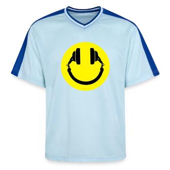 Kopfhörer smiley - Unisex Football Style Mesh T-Shirt - Hellblau/Dunkelblau - Vorne - AI Model Female 172 light (172cm) & AI Model Male 178 dark (178cm)