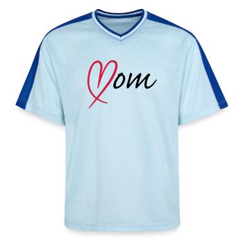 Mom Herz - Unisex Football Style Mesh T-Shirt - Hellblau/Dunkelblau - Vorne - AI Model Female 172 light (172cm) & AI Model Male 178 dark (178cm)