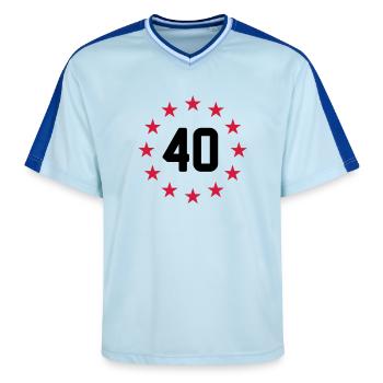 40 ans - T-shirt de foot unisexe en mesh - bleu clair/bleu foncé - Devant - AI Model Female 172 light (172cm) & AI Model Male 178 dark (178cm)