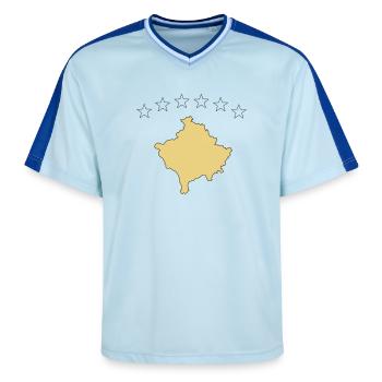 kosovo - Unisex Football Style Mesh T-Shirt - Hellblau/Dunkelblau - Vorne - AI Model Female 172 light (172cm) & AI Model Male 178 dark (178cm)