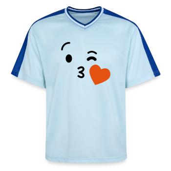 Emoji kiss heart love Emoji - Unisex Football Style Mesh T-Shirt - light blue/dark blue - Front - AI Model Female 172 light (172cm) & AI Model Male 178 dark (178cm)