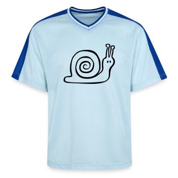Handgezeichnete Schnecke - Unisex Football Style Mesh T-Shirt - Hellblau/Dunkelblau - Vorne - AI Model Female 172 light (172cm) & AI Model Male 178 dark (178cm)
