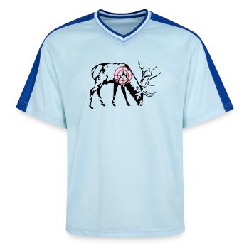 Grazing Stag - Unisex Football Style Mesh T-Shirt - light blue/dark blue - Front - AI Model Female 172 light (172cm) & AI Model Male 178 dark (178cm)