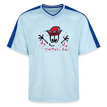 Fasching mit Konfetti, Karneval - Unisex Football Style Mesh T-Shirt - Hellblau/Dunkelblau - Vorne - AI Model Female 172 light (172cm) & AI Model Male 178 dark (178cm)