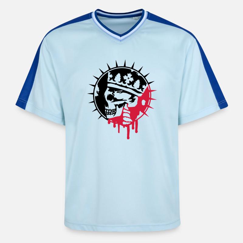 Totenschädel mit Krone Graffiti Patch - Unisex Football Style Mesh T-Shirt - Hellblau/Dunkelblau