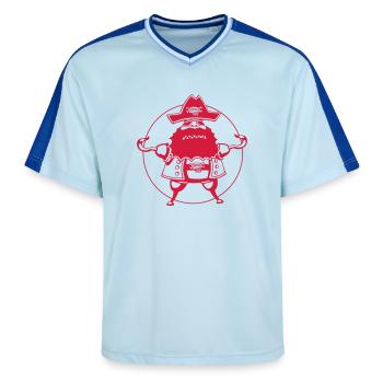 Pirat pur - Unisex Football Style Mesh T-Shirt - Hellblau/Dunkelblau - Vorne - AI Model Female 172 light (172cm) & AI Model Male 178 dark (178cm)