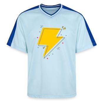 Dynamic Ray in Gelb und Schwarz - Unisex Football Style Mesh T-Shirt - Hellblau/Dunkelblau - Vorne - AI Model Female 172 light (172cm) & AI Model Male 178 dark (178cm)