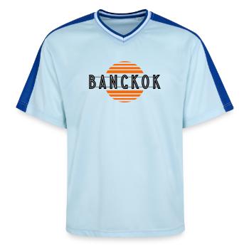 Bangkok retro - Unisex Football Style Mesh T-Shirt - Hellblau/Dunkelblau - Vorne - AI Model Female 172 light (172cm) & AI Model Male 178 dark (178cm)