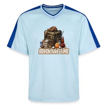 Jeu de rôle, Temps d’aventure, Équipement fantastique - T-shirt de foot unisexe en mesh - bleu clair/bleu foncé - Devant - AI Model Female 172 light (172cm) & AI Model Male 178 dark (178cm)