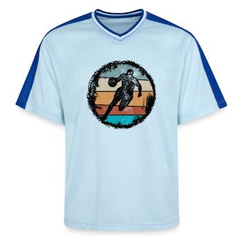 Silhouette de terrain rétro - T-shirt de foot unisexe en mesh - bleu clair/bleu foncé - Devant - AI Model Female 172 light (172cm) & AI Model Male 178 dark (178cm)