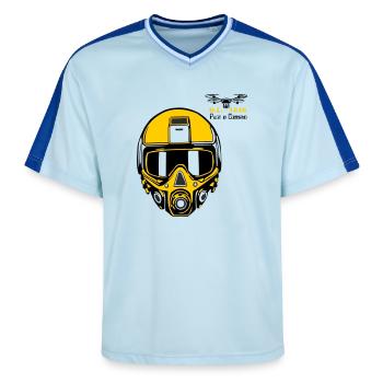 Drohnenpilot 3 - Unisex Football Style Mesh T-Shirt - Hellblau/Dunkelblau - Vorne - AI Model Female 172 light (172cm) & AI Model Male 178 dark (178cm)