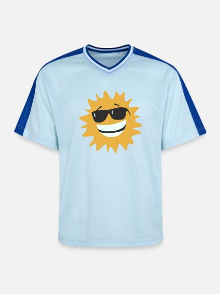 Sunburst Smiling with Sunglasses - Unisex Football Style Mesh T-Shirt - light blue/dark blue