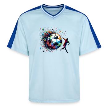 dynamic soccer player playing soccer - Unisex Football Style Mesh T-Shirt - light blue/dark blue - Front - AI Model Female 172 light (172cm) & AI Model Male 178 dark (178cm)