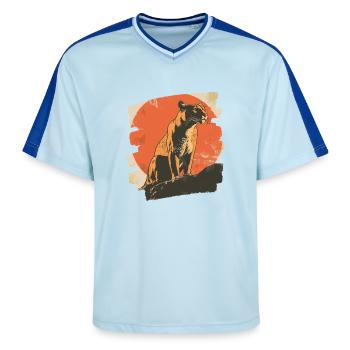 Lion from mountain Retro - Unisex Football Style Mesh T-Shirt - Hellblau/Dunkelblau - Vorne - AI Model Female 172 light (172cm) & AI Model Male 178 dark (178cm)