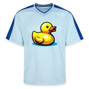 Duckling Duck Duck Duck - Unisex Football Style Mesh T-Shirt - light blue/dark blue - Front - AI Model Female 172 light (172cm) & AI Model Male 178 dark (178cm)
