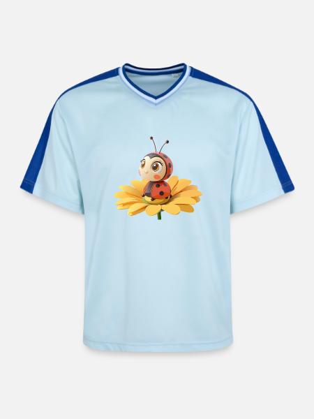 Cute ladybug on a flower - Unisex Football Style Mesh T-Shirt - light blue/dark blue