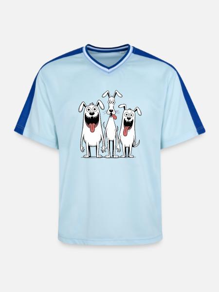 Funny Three Dogs Cartoon - Unisex Football Style Mesh T-Shirt - light blue/dark blue