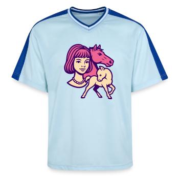 Fille Cheval Pop Art Rose - T-shirt de foot unisexe en mesh - bleu clair/bleu foncé - Devant - AI Model Female 172 light (172cm) & AI Model Male 178 dark (178cm)