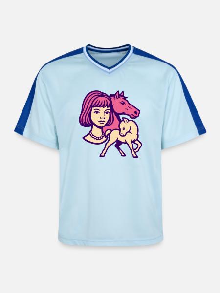 Pferdemädchen Pop-Art rosa - Unisex Football Style Mesh T-Shirt - Hellblau/Dunkelblau