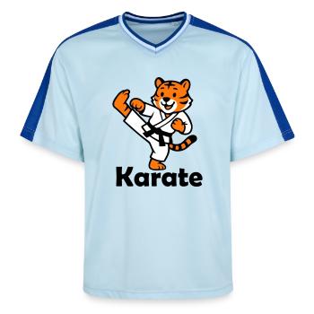Karate Tiger - Unisex Football Style Mesh T-Shirt - light blue/dark blue - Front - AI Model Female 172 light (172cm) & AI Model Male 178 dark (178cm)