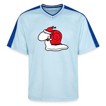Schnecke Weihnachtsmann Weihnachten Mütze Geschenk - Unisex Football Style Mesh T-Shirt - Hellblau/Dunkelblau - Vorne - AI Model Female 172 light (172cm) & AI Model Male 178 dark (178cm)