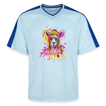 Urban Wild - Unisex Football Style Mesh T-Shirt - light blue/dark blue - Front - AI Model Female 172 light (172cm) & AI Model Male 178 dark (178cm)