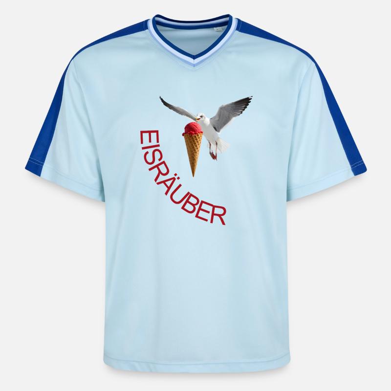Möwe mit Eiscreme Eisräuber - Unisex Football Style Mesh T-Shirt - Hellblau/Dunkelblau