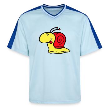 Schnecke frech Zunge rausstrecken schnell klein - Unisex Football Style Mesh T-Shirt - Hellblau/Dunkelblau - Vorne - AI Model Female 172 light (172cm) & AI Model Male 178 dark (178cm)