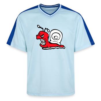 Schnecke Böse Wütend Angriff Zähne knirschen sauer - Unisex Football Style Mesh T-Shirt - Hellblau/Dunkelblau - Vorne - AI Model Female 172 light (172cm) & AI Model Male 178 dark (178cm)