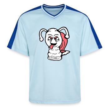 Schnecke frech Zunge rausstrecken böse klein cool - Unisex Football Style Mesh T-Shirt - Hellblau/Dunkelblau - Vorne - AI Model Female 172 light (172cm) & AI Model Male 178 dark (178cm)