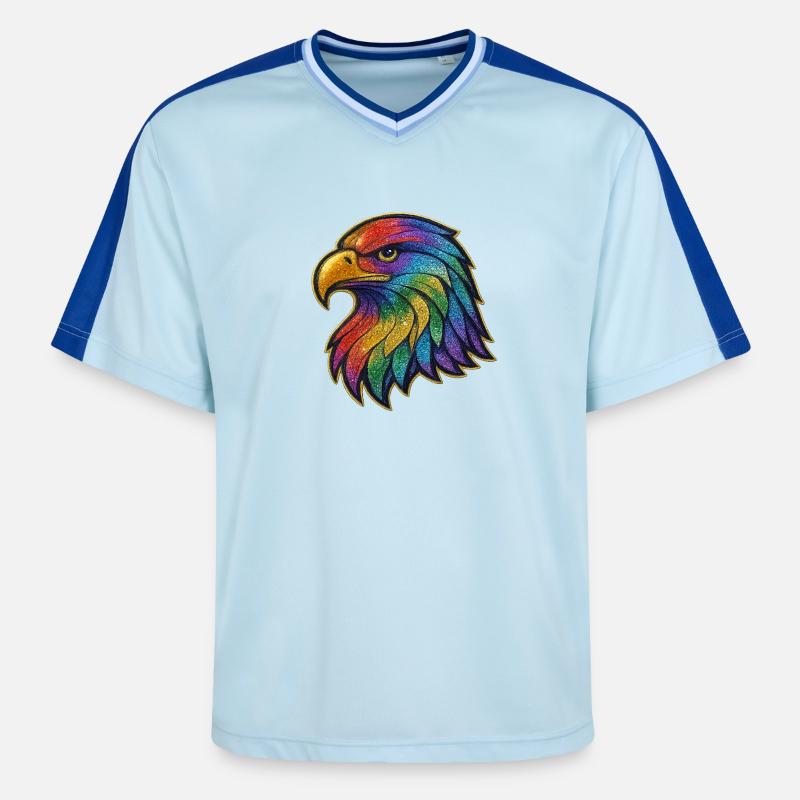 Rainbow Eagle Head Patch - Unisex Football Style Mesh T-Shirt - light blue/dark blue