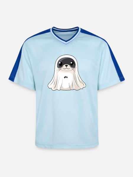 Seal Animal Halloween Ghost - Unisex Football Style Mesh T-Shirt - light blue/dark blue