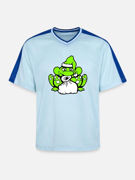 Frog Santa Claus Christmas Hat Gift - Unisex Football Style Mesh T-Shirt - light blue/dark blue