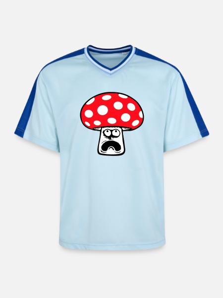Mushroom frightened, panicking, looking up, - Unisex Football Style Mesh T-Shirt - light blue/dark blue