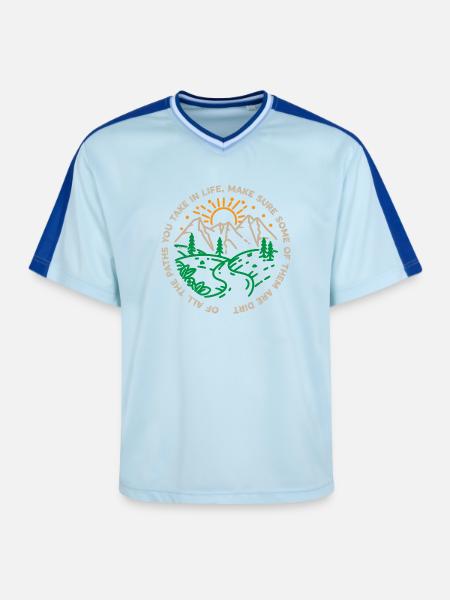 Sunrise Mountain River Wanderweg - Unisex Football Style Mesh T-Shirt - Hellblau/Dunkelblau