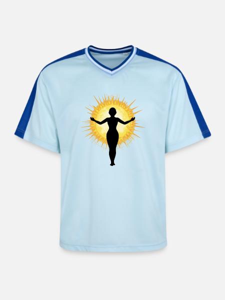 Woman embracing the sun - Unisex Football Style Mesh T-Shirt - light blue/dark blue