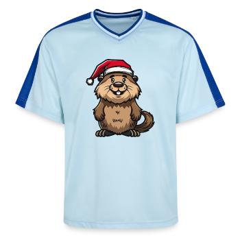 Biber Weihnachten - Unisex Football Style Mesh T-Shirt - Hellblau/Dunkelblau - Vorne - AI Model Female 172 light (172cm) & AI Model Male 178 dark (178cm)