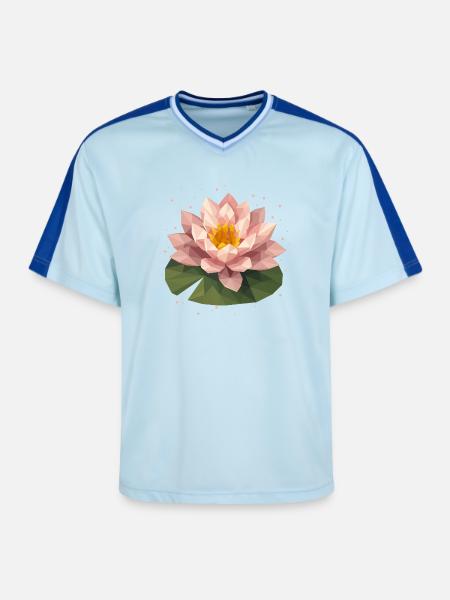 Nénuphar polygonal rose sur feuille verte - T-shirt de foot unisexe en mesh - bleu clair/bleu foncé