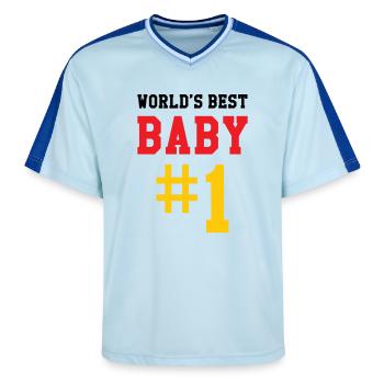 Best Baby - Birth - Child - Unisex Football Style Mesh T-Shirt - light blue/dark blue - Front - AI Model Female 172 light (172cm) & AI Model Male 178 dark (178cm)