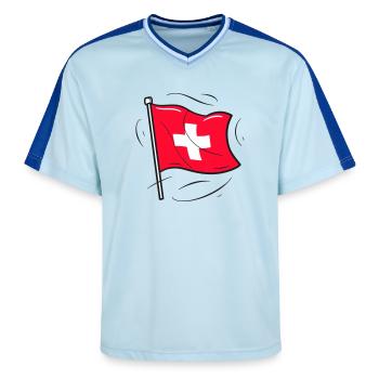 Swiss Flag Patriot Design - Unisex Football Style Mesh T-Shirt - light blue/dark blue - Front - AI Model Female 172 light (172cm) & AI Model Male 178 dark (178cm)