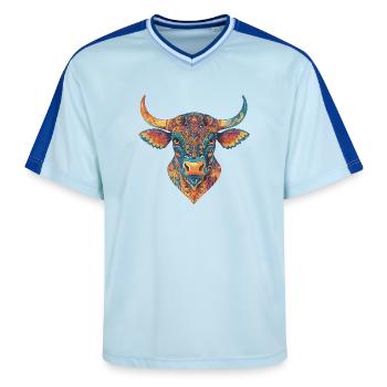 Bulle Rind Bunt - Unisex Football Style Mesh T-Shirt - Hellblau/Dunkelblau - Vorne - AI Model Female 172 light (172cm) & AI Model Male 178 dark (178cm)