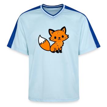 Fuchs Niedlich Comic - Unisex Football Style Mesh T-Shirt - Hellblau/Dunkelblau - Vorne - AI Model Female 172 light (172cm) & AI Model Male 178 dark (178cm)