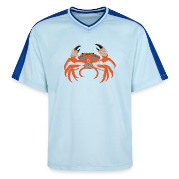 Crab Print - Unisex Football Style Mesh T-Shirt - light blue/dark blue - Front - AI Model Female 172 light (172cm) & AI Model Male 178 dark (178cm)