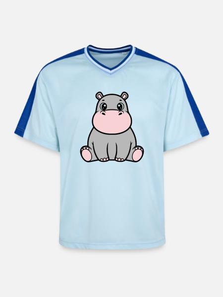 Bébé hippopotame mignon assis à Kawaii - T-shirt de foot unisexe en mesh - bleu clair/bleu foncé