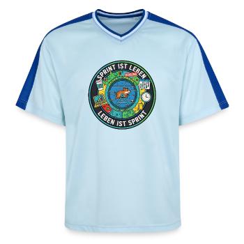 Sprint ist Leben: Agile Zombies im Hamsterrad - Unisex Football Style Mesh T-Shirt - Hellblau/Dunkelblau - Vorne - AI Model Female 172 light (172cm) & AI Model Male 178 dark (178cm)