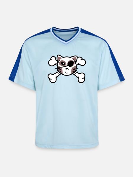 Pirate Kitten Skull Patch - Unisex Football Style Mesh T-Shirt - light blue/dark blue
