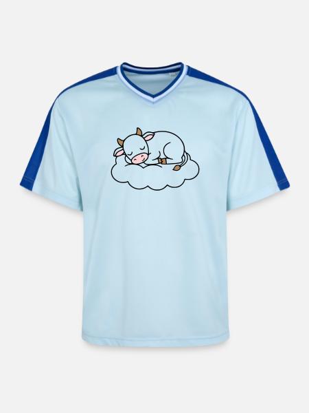 Sleeping Cow Cloud Dream Baby - Unisex Football Style Mesh T-Shirt - light blue/dark blue
