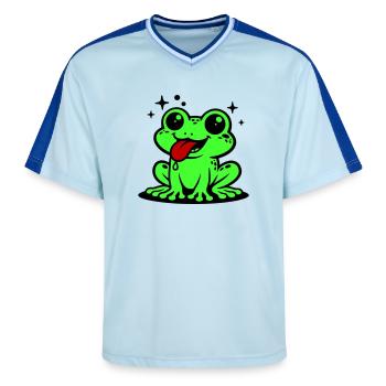 Toad Comic Frog - Unisex Football Style Mesh T-Shirt - light blue/dark blue - Front - AI Model Female 172 light (172cm) & AI Model Male 178 dark (178cm)