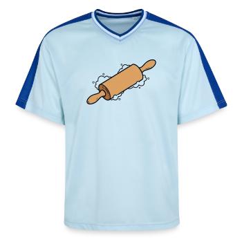 Nudelholz Teigrolle Backen - Unisex Football Style Mesh T-Shirt - Hellblau/Dunkelblau - Vorne - AI Model Female 172 light (172cm) & AI Model Male 178 dark (178cm)